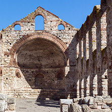 NESSEBAR, BULGARIA - AUGUST 12, 2018: Ruins of Ancient Church of Saint Sophia in the town of Nessebar, Burgas Region, Bulgaria