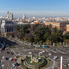 MADRID, SPAIN - JANUARY 24, 2018:  Panoramic view from the terrace of Cybele Palace (Palacio de Cibeles), Madrid, Spain