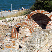 NESSEBAR, BULGARIA - AUGUST 12, 2018: Ruins of Ancient Church of the Holy Mother Eleusa in the town of Nessebar, Burgas Region, Bulgaria