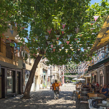 KAPANA, PLOVDIV, BULGARIA - JULY 5, 2018:  Street and houses in district Kapana, city of Plovdiv, Bulgaria