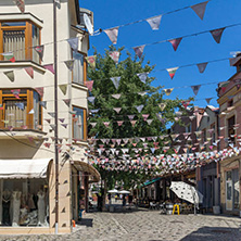 KAPANA, PLOVDIV, BULGARIA - JULY 5, 2018:  Street and houses in district Kapana, city of Plovdiv, Bulgaria