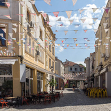 KAPANA, PLOVDIV, BULGARIA - JULY 5, 2018:  Street and houses in district Kapana, city of Plovdiv, Bulgaria